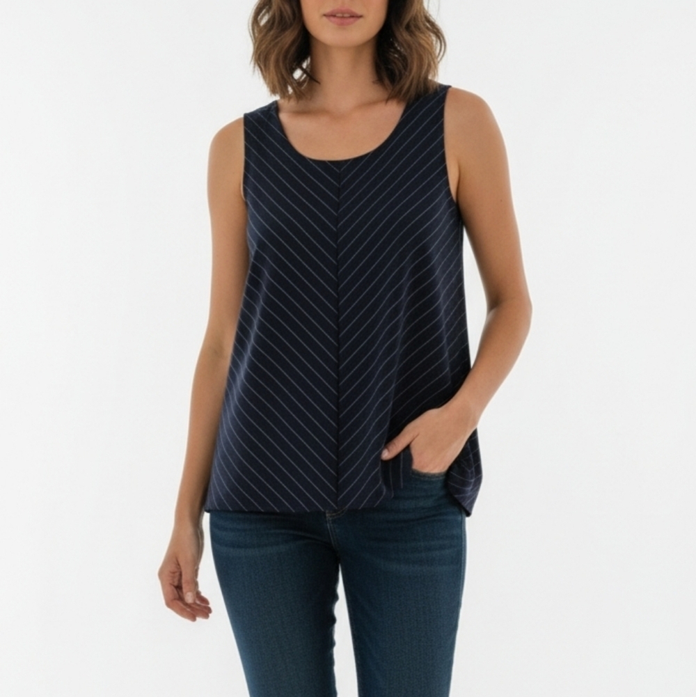 Banana Republic Blue Navy Pinstripe Chic Casual Top Blouse Size Small